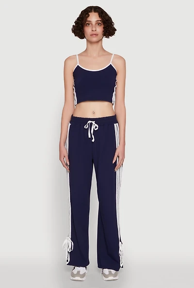 Womens Stylish Varsity Stripe Active Pants with Side Slits,