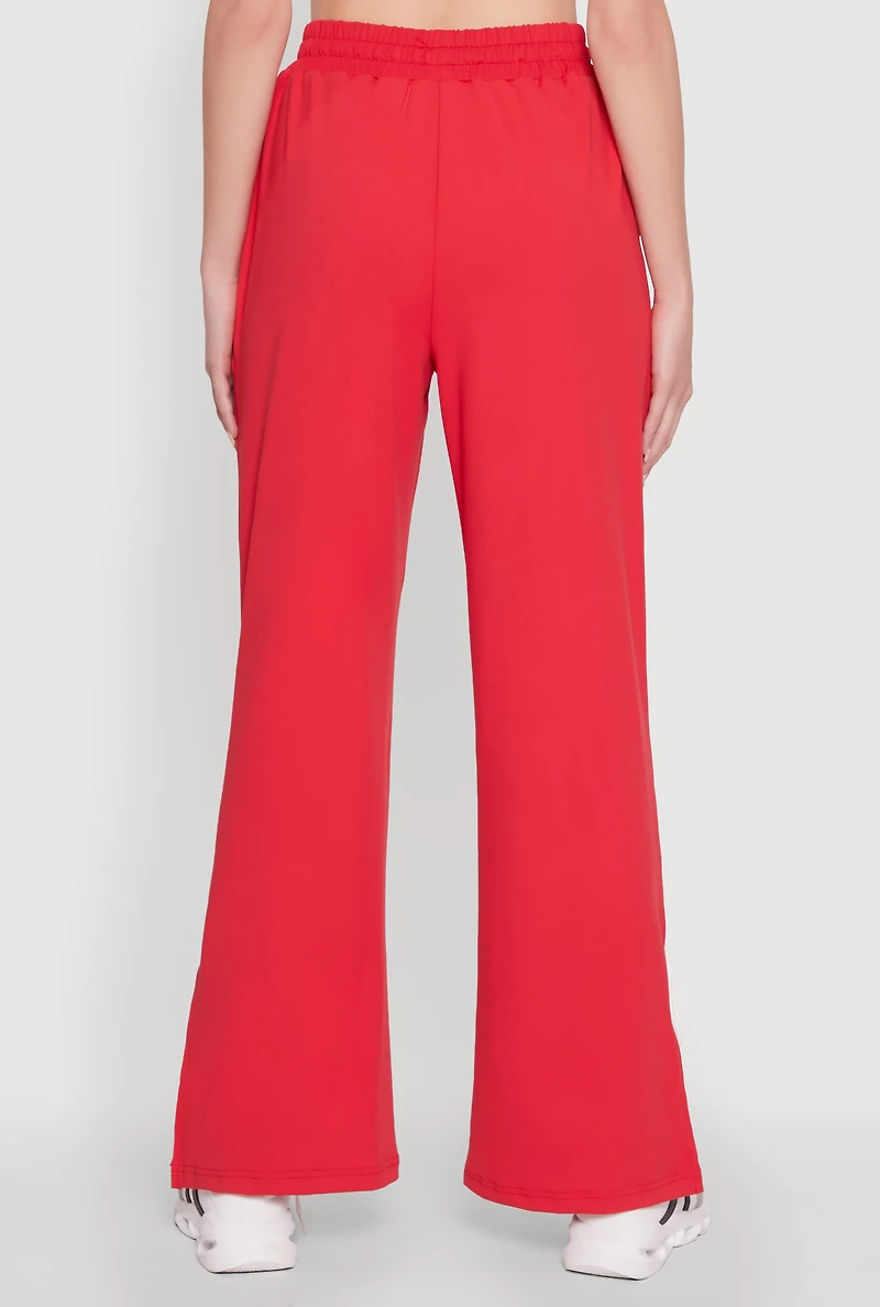 Womens Stylish Varsity Stripe Active Pants with Side Slits, Red, Size XL