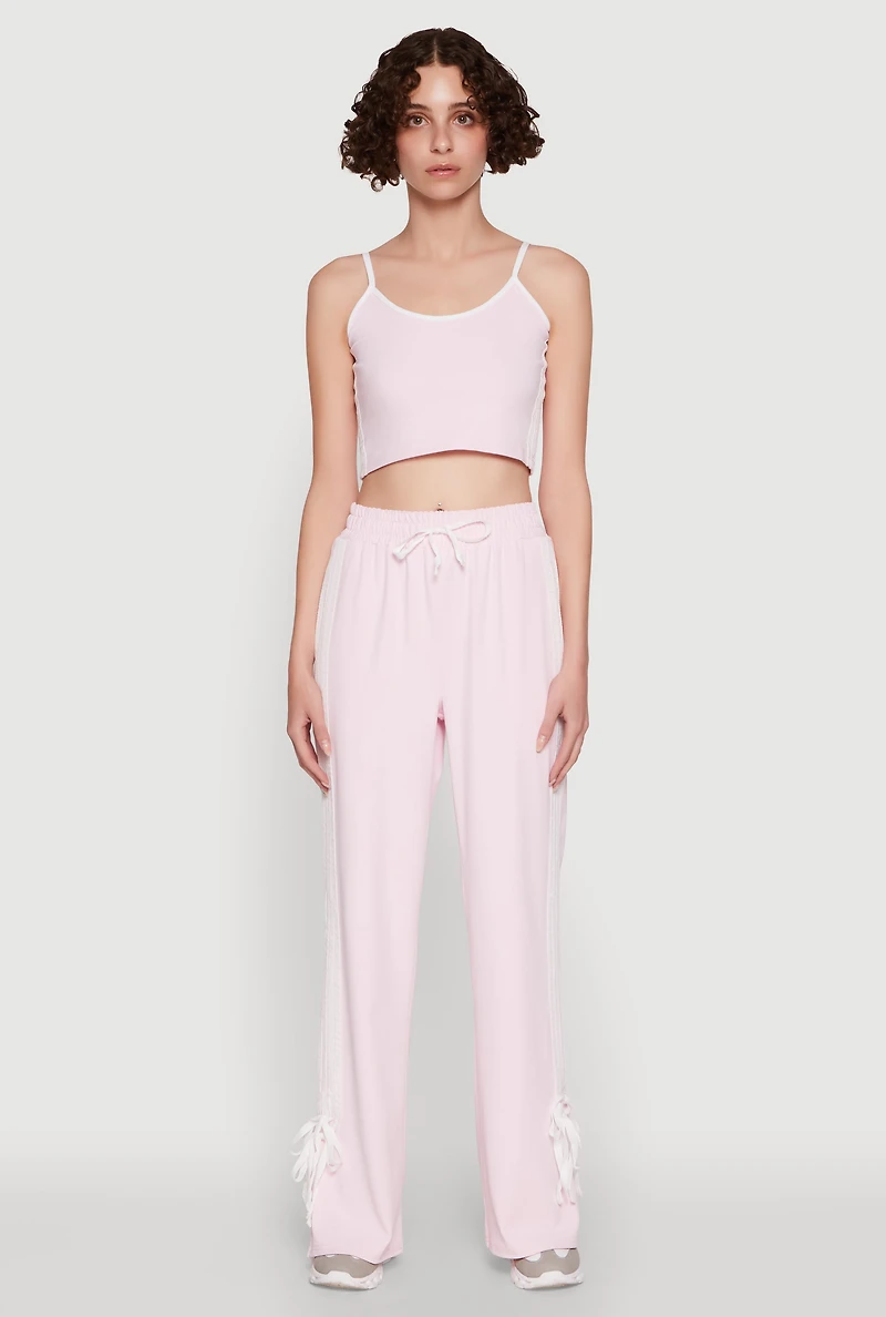 Womens Stylish Varsity Stripe Active Pants with Side Slits, Pink, Size S