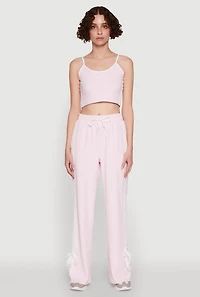 Womens Stylish Varsity Stripe Active Pants with Side Slits, Pink, Size S