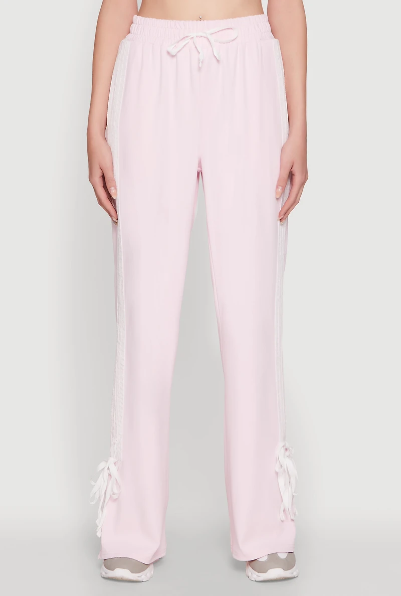 Womens Stylish Varsity Stripe Active Pants with Side Slits, Pink, Size S