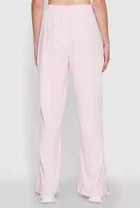 Womens Stylish Varsity Stripe Active Pants with Side Slits, Pink, Size S