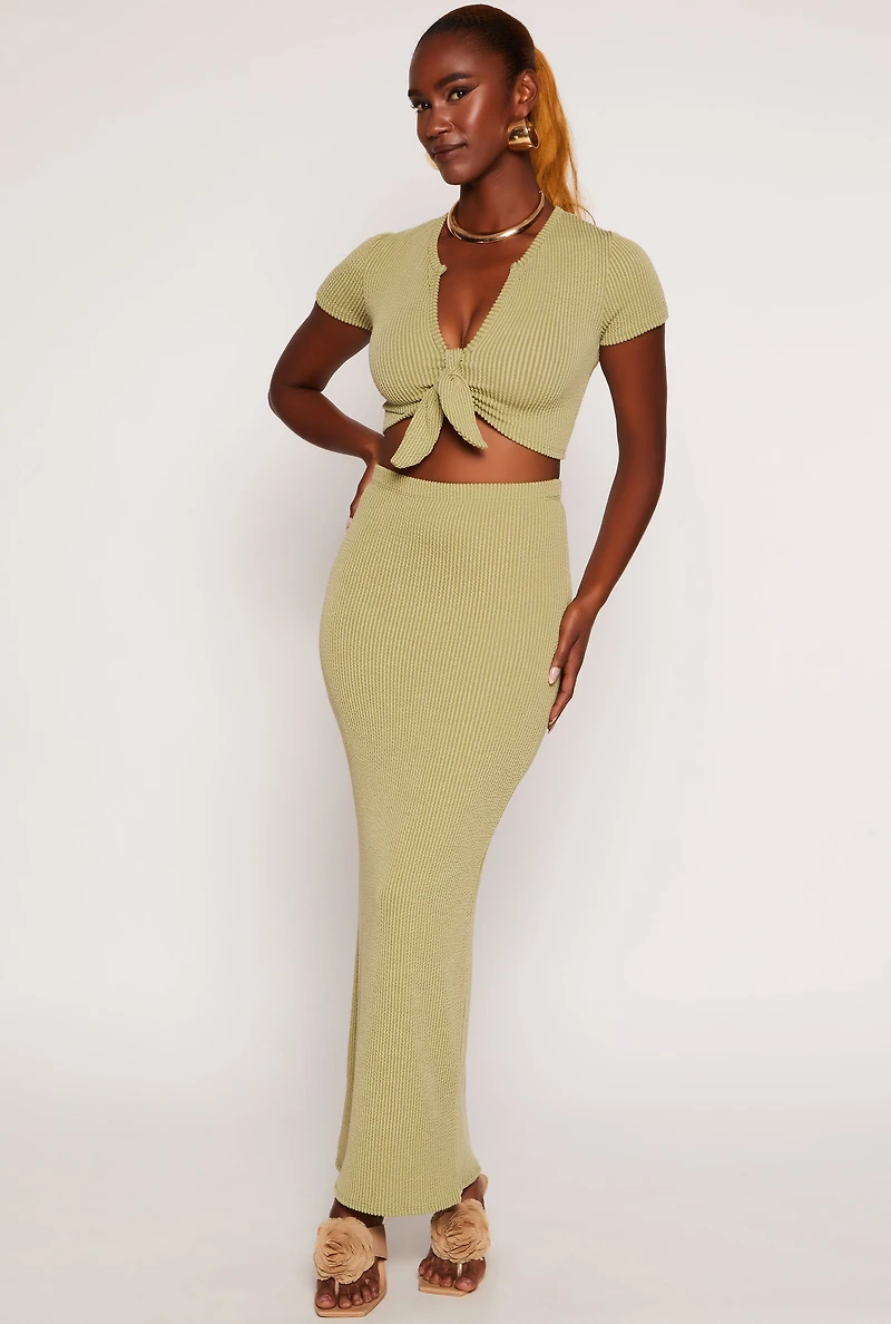 Ribbed Tie Front Crop Top