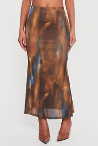 Patterned Mesh Overlay Maxi Skirt