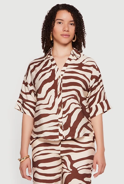 Crepe Knit Zebra Print Shirt