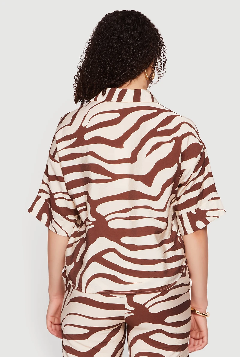 Crepe Knit Zebra Print Shirt
