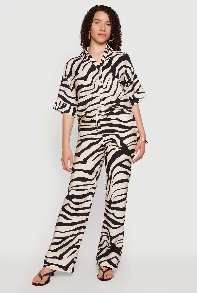 Crepe Knit High Waisted Zebra Print Pants