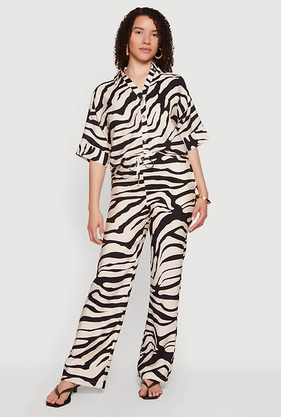 Crepe Knit High Waisted Zebra Print Pants