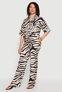 Crepe Knit High Waisted Zebra Print Pants