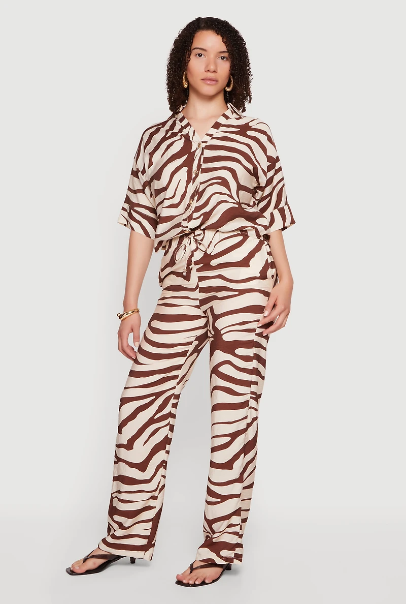 Crepe Knit High Waisted Zebra Print Pants