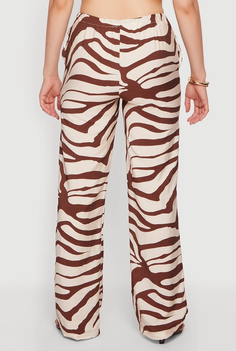 Crepe Knit High Waisted Zebra Print Pants
