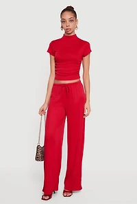 Ribbed Knit Ruched Mock Neck Crop Top