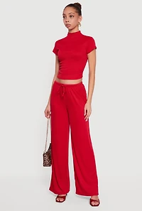 Ribbed Knit Ruched Mock Neck Crop Top
