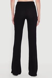 Womens Ribbed Knit Flare Leg Casual Pants, Black, Size XL