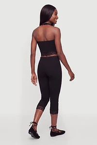 Lace Trim Crop Halter Top and High Waisted Capris Set