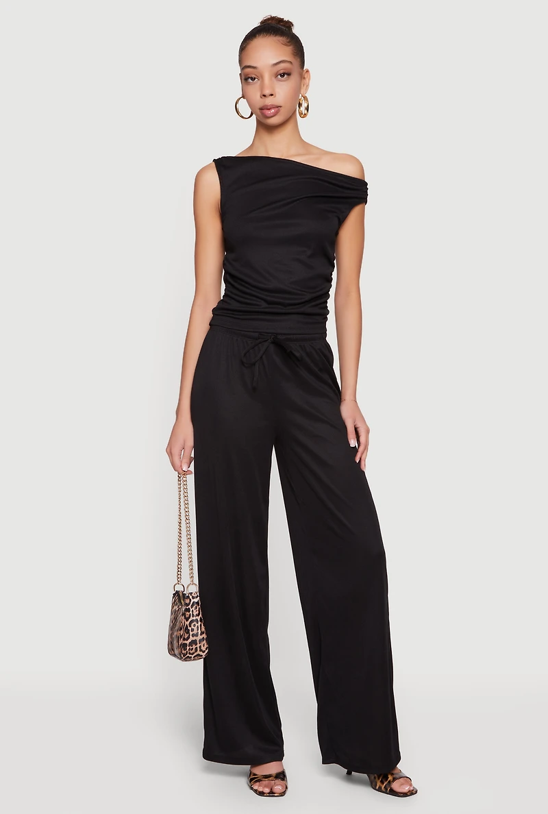 Ribbed Knit Wide Leg Pull On Pants