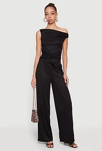 Ribbed Knit Wide Leg Pull On Pants
