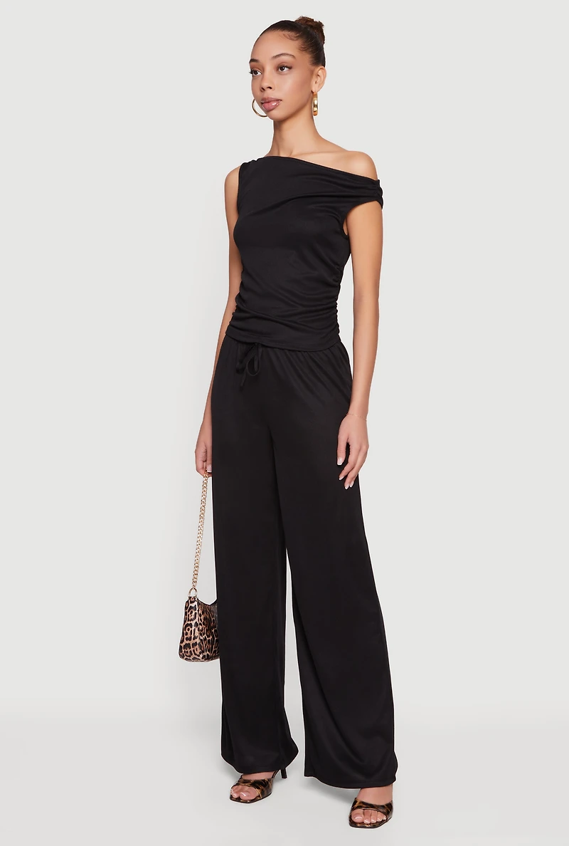 Ribbed Knit Wide Leg Pull On Pants