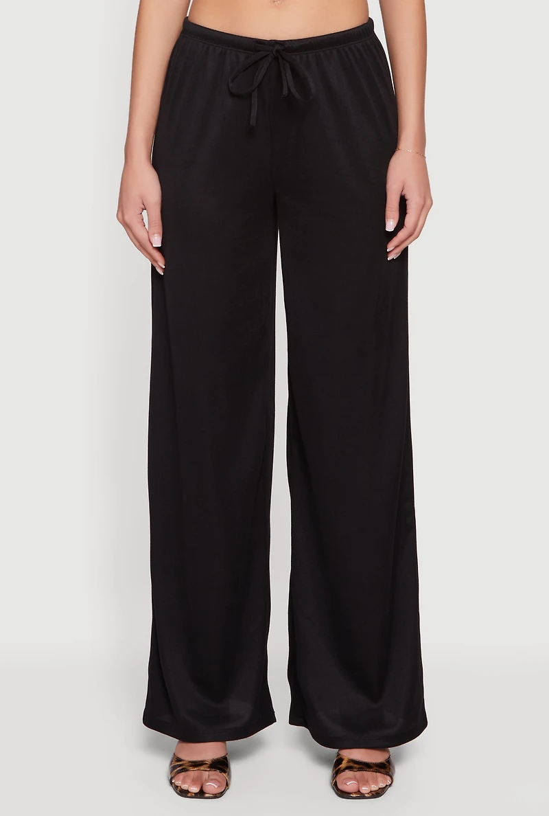 Ribbed Knit Wide Leg Pull On Pants