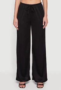 Ribbed Knit Wide Leg Pull On Pants