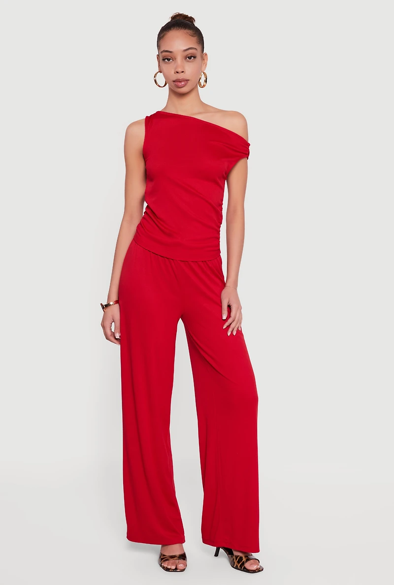 Ribbed Knit Wide Leg Pull On Pants
