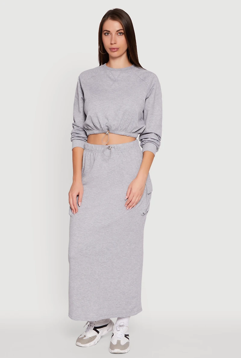 Womens Fleece High Neck Bishop Sleeve Crop Sweatshirt, Grey, Size M