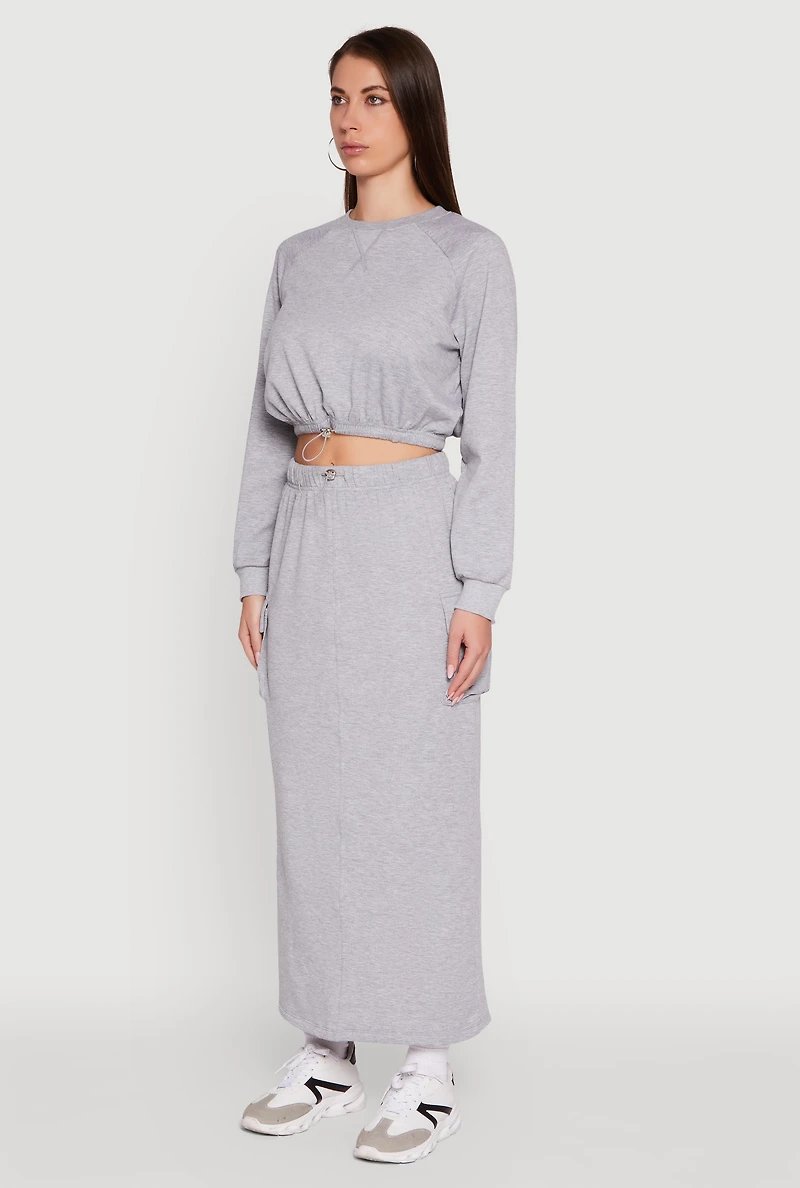 Womens Fleece High Neck Bishop Sleeve Crop Sweatshirt, Grey, Size M