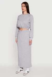 Womens Fleece High Neck Bishop Sleeve Crop Sweatshirt, Grey, Size M