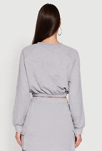 Womens Fleece High Neck Bishop Sleeve Crop Sweatshirt, Grey, Size M