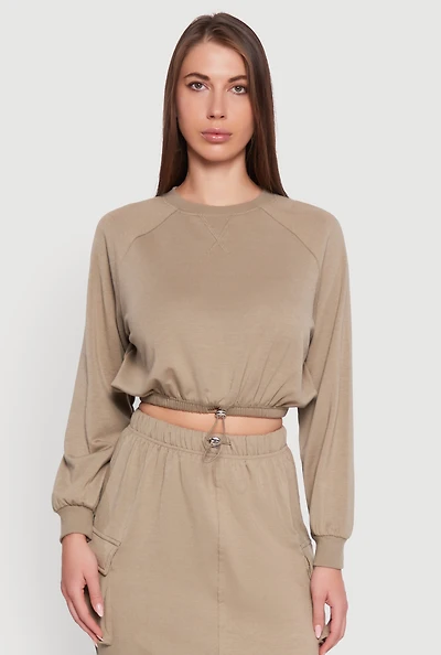 Fleece High Neck Bishop Sleeve Crop Sweatshirt