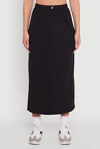Womens Fleece Toggle Drawstring Cargo Pocket Midi Skirt, Black, Size XL