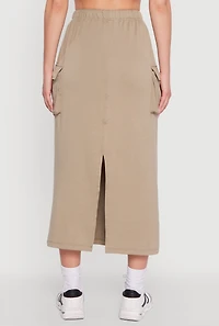 Womens Fleece Toggle Drawstring Cargo Pocket Midi Skirt, L