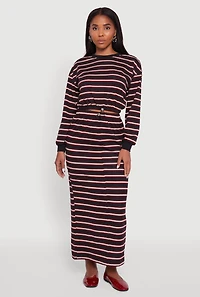 Womens Striped Cropped Toggle Drawstring Hem Sweatshirt, Multi,