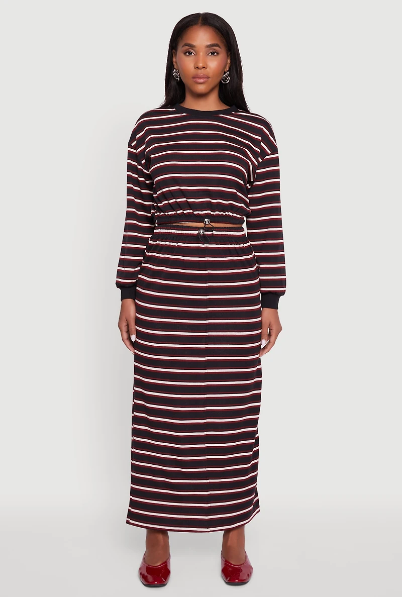Womens Striped Cropped Toggle Drawstring Hem Sweatshirt, Multi,