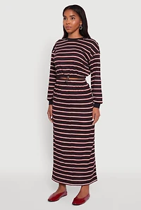 Womens Striped Cropped Toggle Drawstring Hem Sweatshirt, Multi,