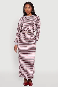 Womens Striped Cropped Toggle Drawstring Hem Sweatshirt, Multi,