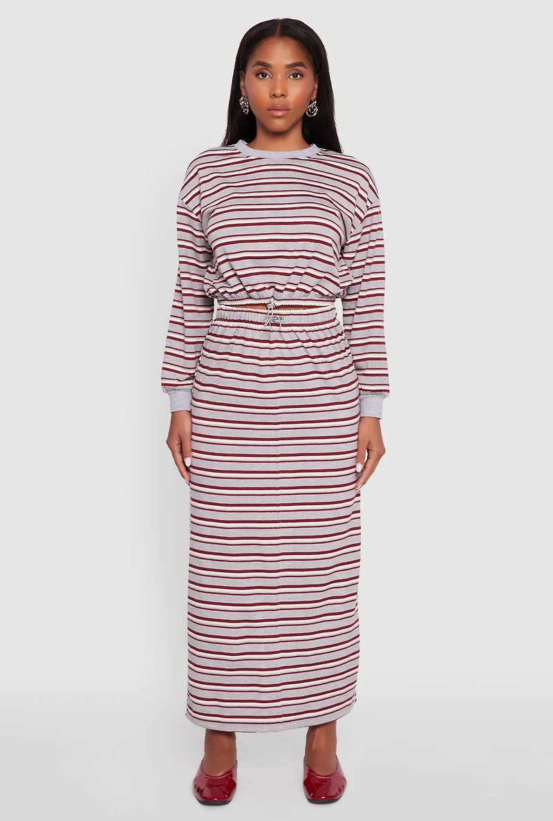 Womens Striped Cropped Toggle Drawstring Hem Sweatshirt, Multi,