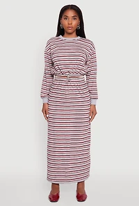 Womens Striped Cropped Toggle Drawstring Hem Sweatshirt, Multi,