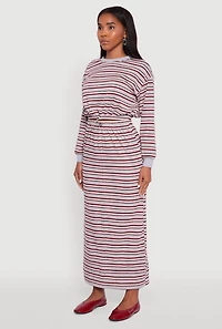 Womens Striped Cropped Toggle Drawstring Hem Sweatshirt, Multi, Size S