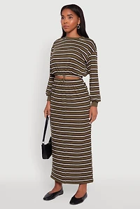 Womens Striped Cropped Toggle Drawstring Hem Sweatshirt,