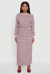 Womens Striped Toggle Drawstring Waist Slit Back Maxi Skirt, Multi, Size L