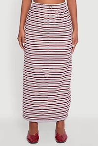 Womens Striped Toggle Drawstring Waist Slit Back Maxi Skirt, Multi, Size L