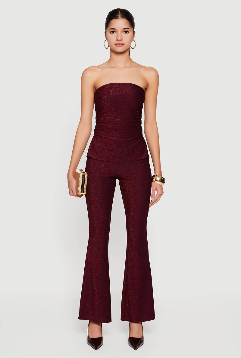 Womens Almost Famous Lurex Ruched Side Tube Top, Burgundy, Size M