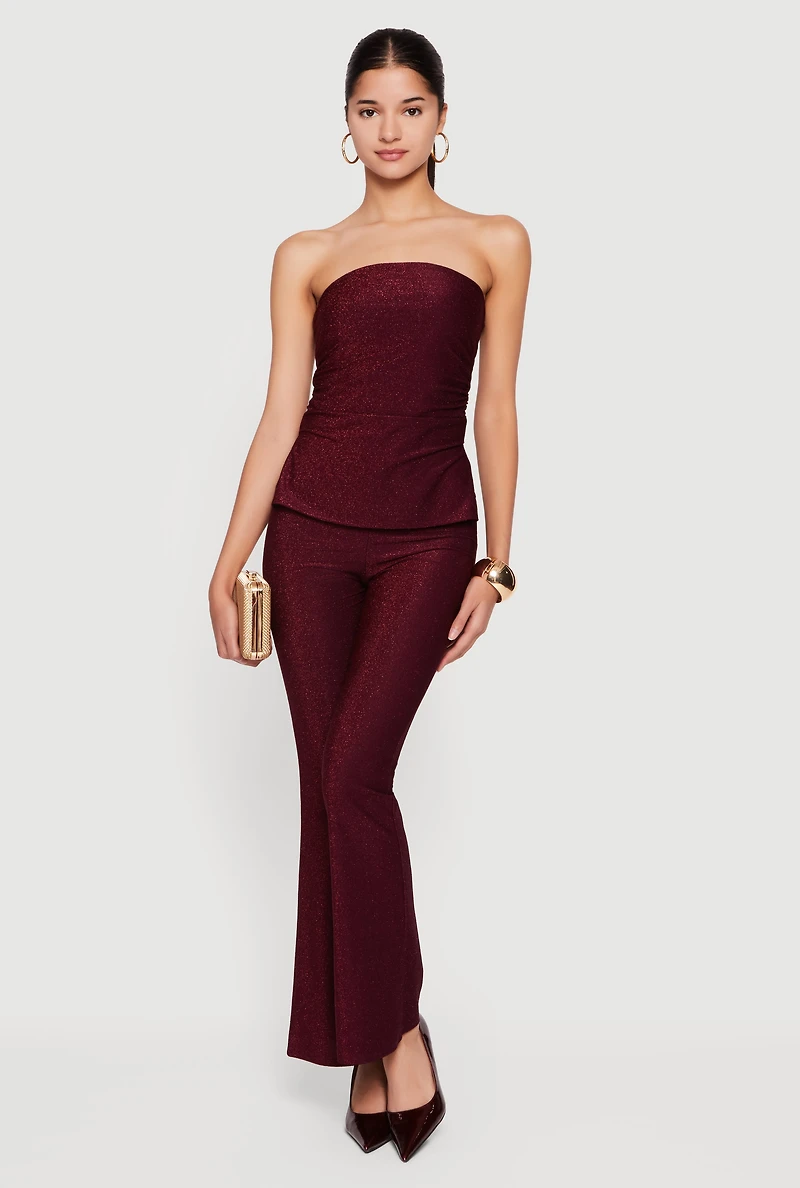 Womens Almost Famous Lurex Ruched Side Tube Top, Burgundy, Size M