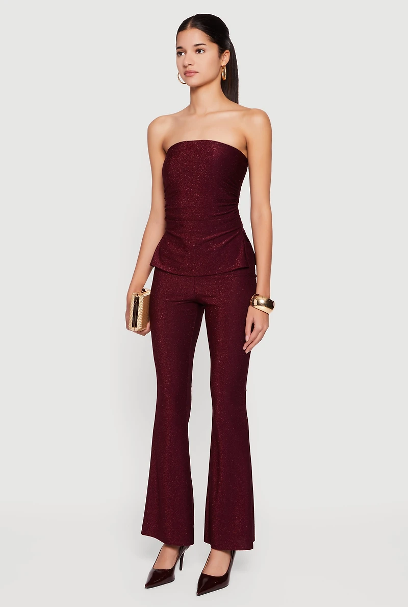 Womens Almost Famous Lurex Ruched Side Tube Top, Burgundy, Size S