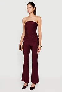 Womens Almost Famous Lurex Ruched Side Tube Top, Burgundy, Size S