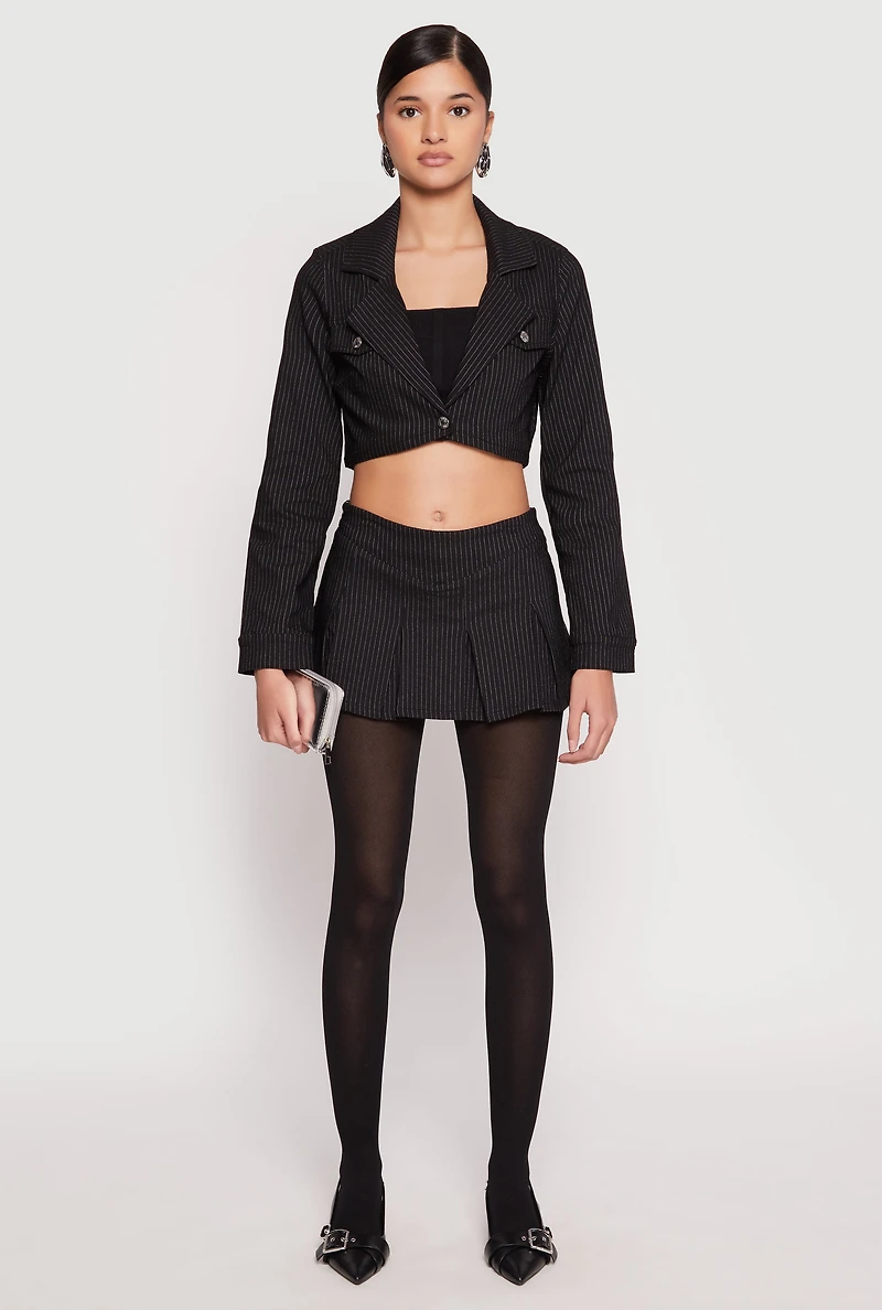 Womens Almost Famous Pinstripe Cropped Blazer, Black, Size M