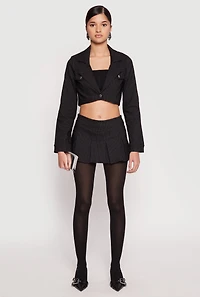 Womens Almost Famous Pinstripe Cropped Blazer, Black,