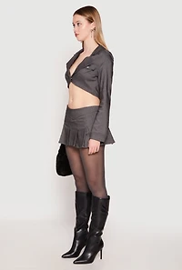 Womens Almost Famous Pinstripe Cropped Blazer, Grey, Size M