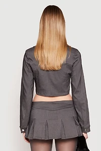 Womens Almost Famous Pinstripe Cropped Blazer, Grey, Size M